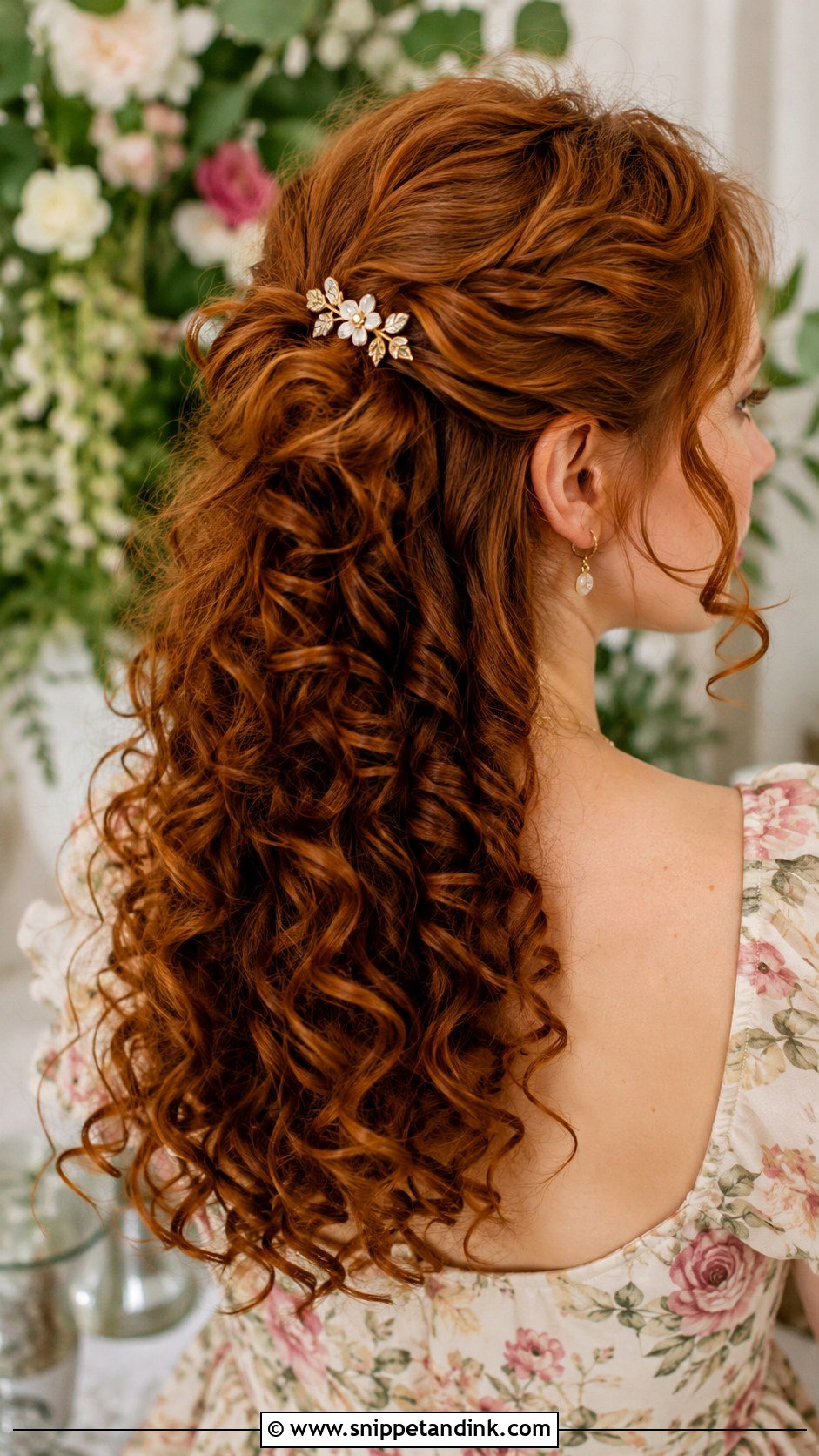 Half Up Half Down Curly Hairstyle - Snippet and Ink - 25 Curly Hair Hairstyles for Wedding Guest