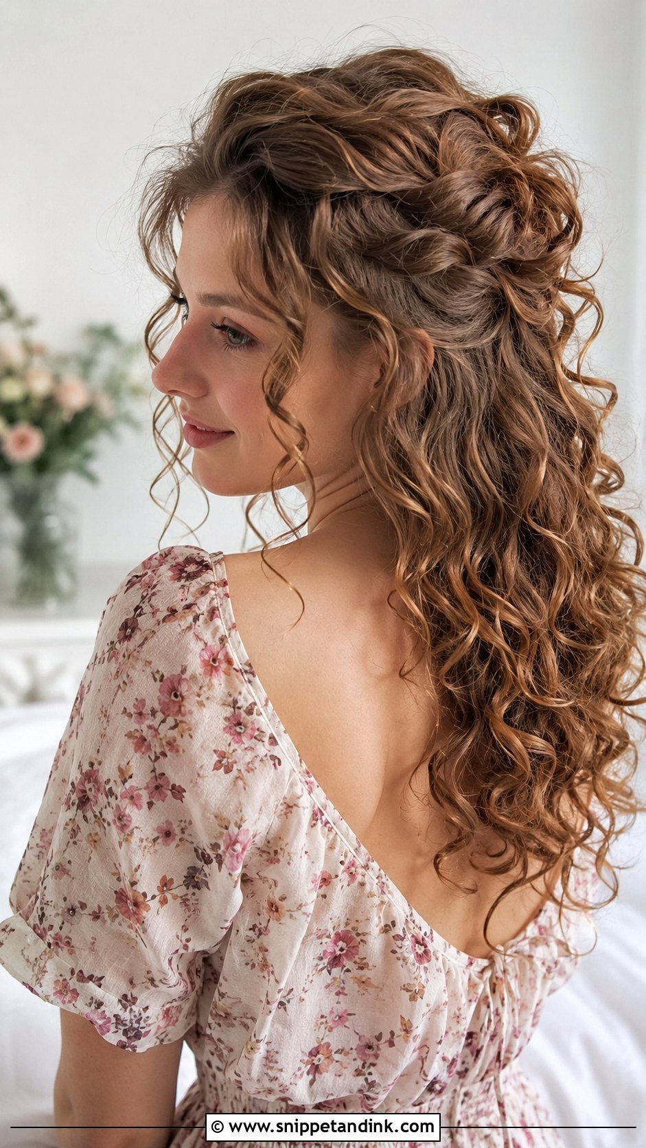 Half Up Half Down Curly Hairstyle - Snippet and Ink - 25 Curly Hair Wedding Guest Hairstyles
