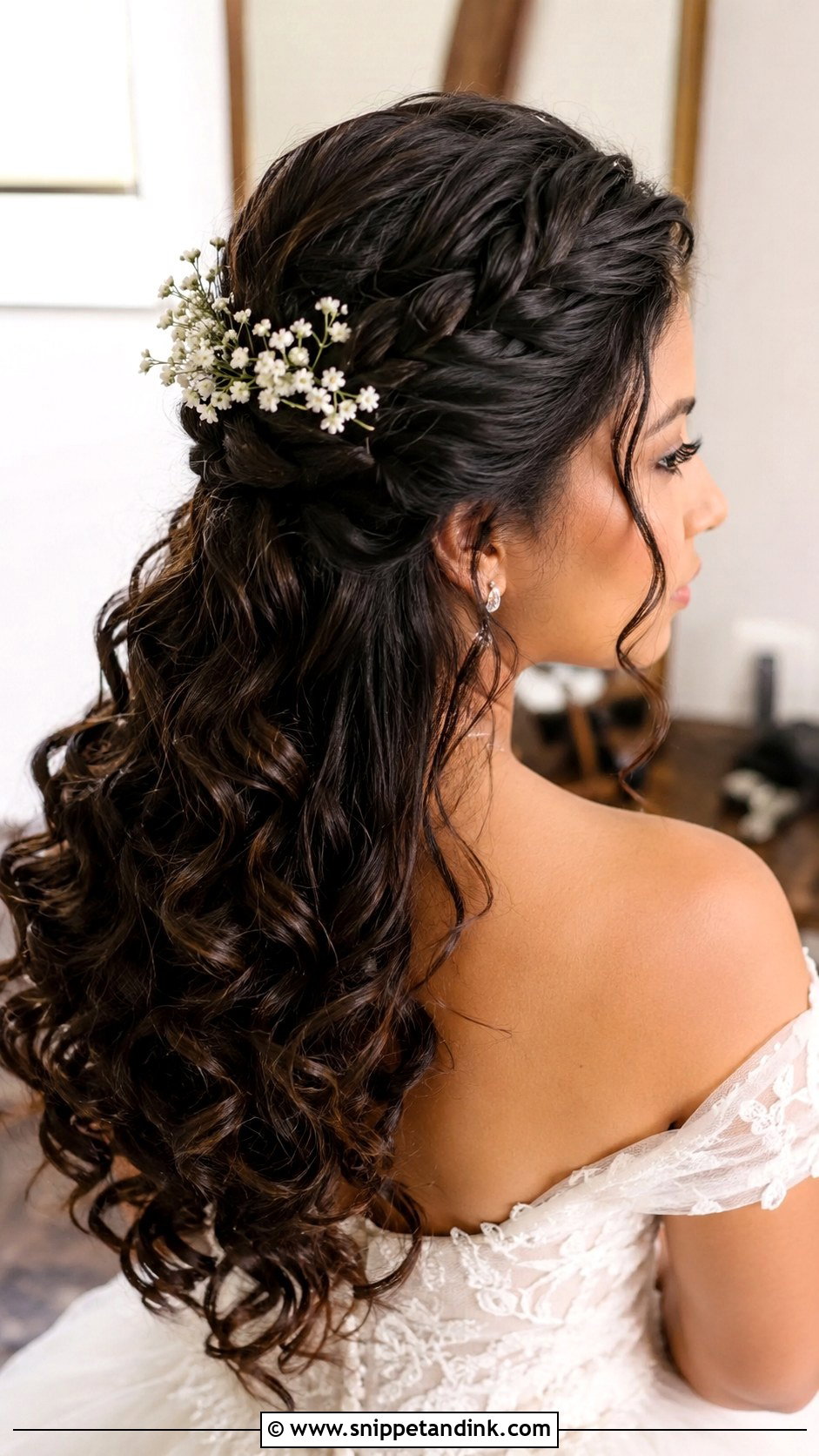 Half Up Half Down Curly Style - Snippet and Ink - 20 Short Curly Hairstyles for Wedding