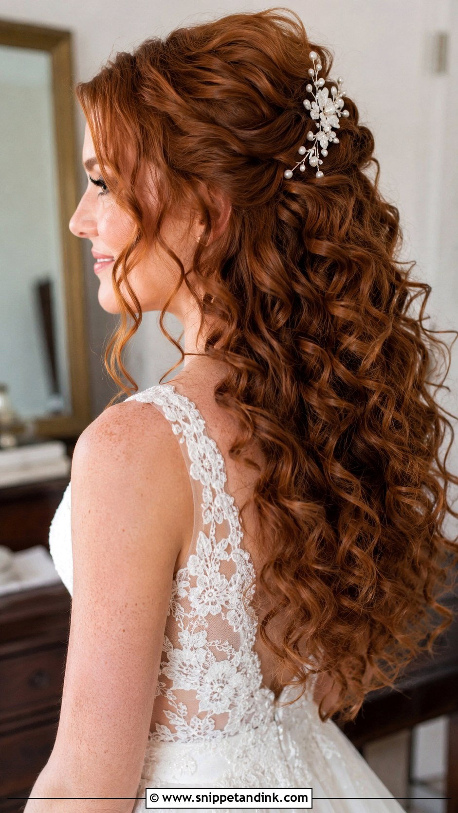 Half Up Half Down Curly Style - Snippet and Ink - 25 Short Curly Bridal Hair Ideas