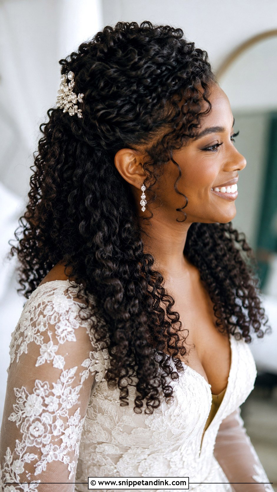 Half Up Half Down Curly Style - Snippet and Ink - 20 Natural Hair Styles for Wedding