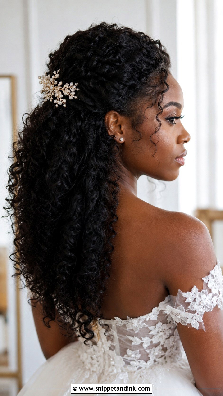 Half Up Half Down Curly Updo - Snippet and Ink - 20 Updo Wedding Hairstyles for Black Women
