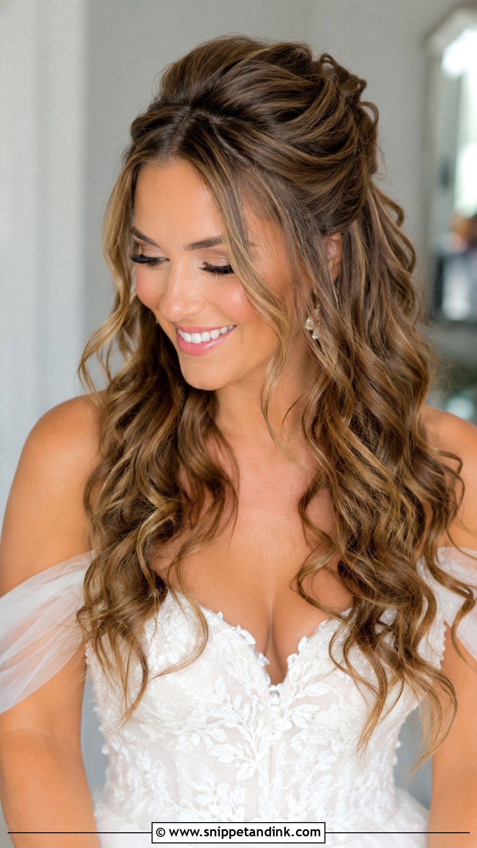 Half Up Half Down Curly Wedding Hair - Snippet and Ink - 20 Elegant Curly Wedding Hairstyles