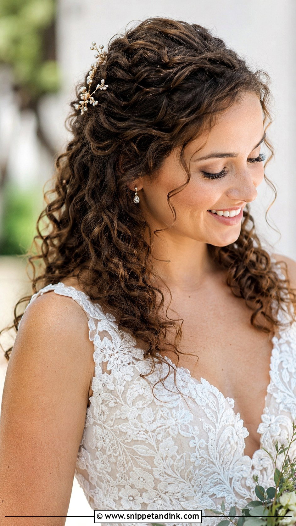 Half Up Half Down Curly Wedding Hair - Snippet and Ink - 25 Natural Curls Wedding Hair