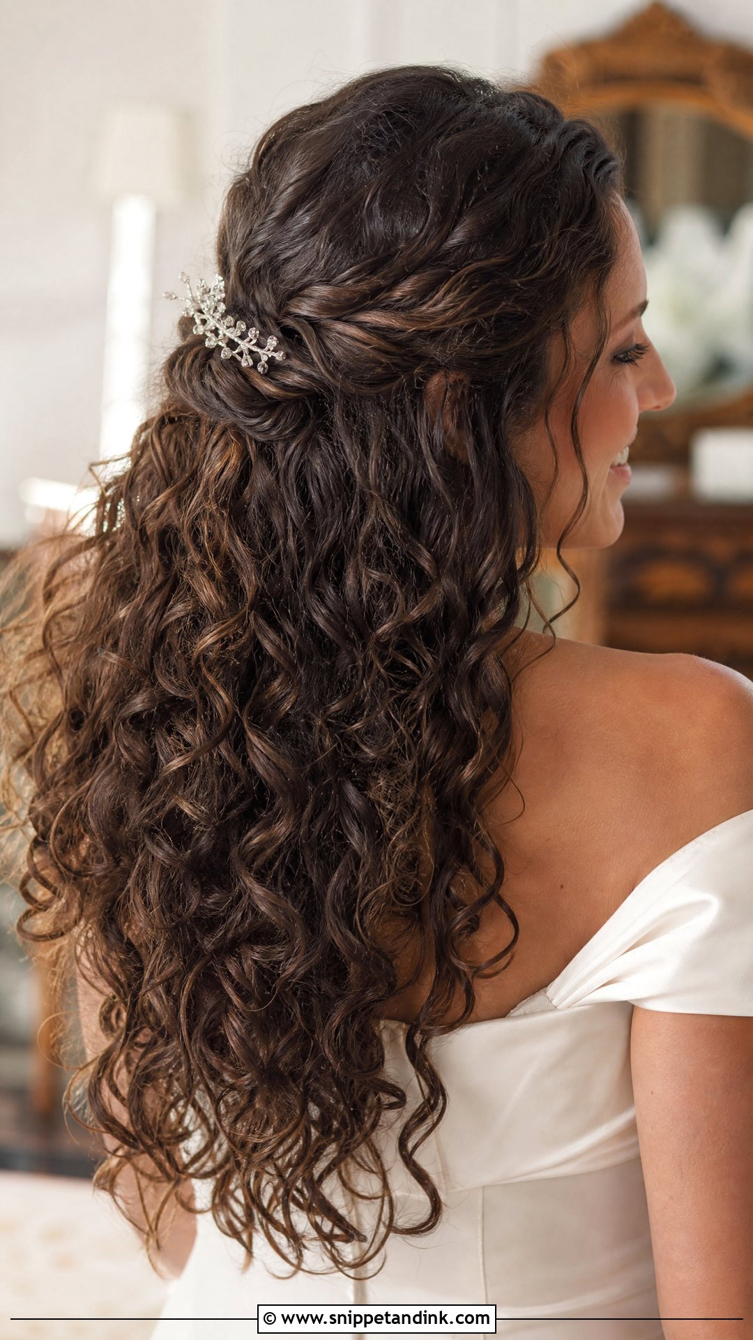 Half Up Half Down Curly Wedding Hairstyle - Snippet and Ink - 20 Curly Hairstyles Wedding the Bride