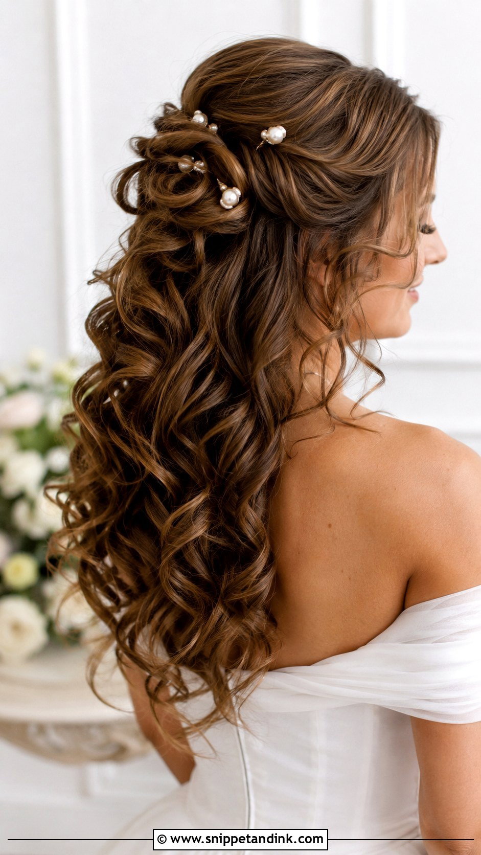 Half Up Half Down Curly Wedding Hairstyle - Snippet and Ink - 25 Long Curly Hairstyles for Wedding