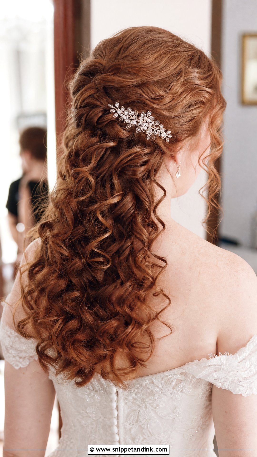 Half Up Half Down Curly Wedding Hairstyle - Snippet and Ink - 20 Long Curly Hair Wedding Styles