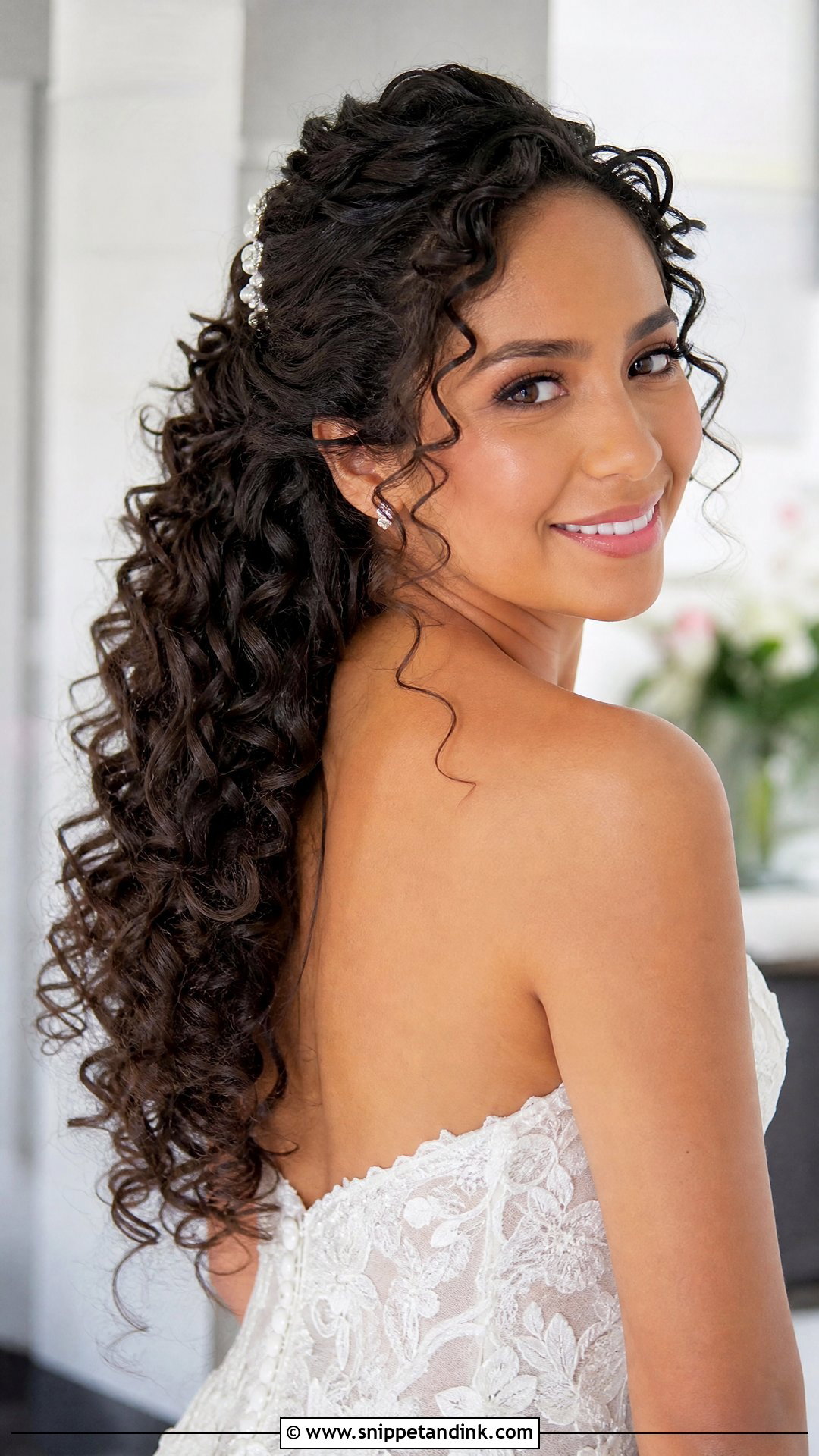 Half Up Half Down Curly Wedding Hairstyle - Snippet and Ink - 20 Naturally Curly Hair Wedding Styles