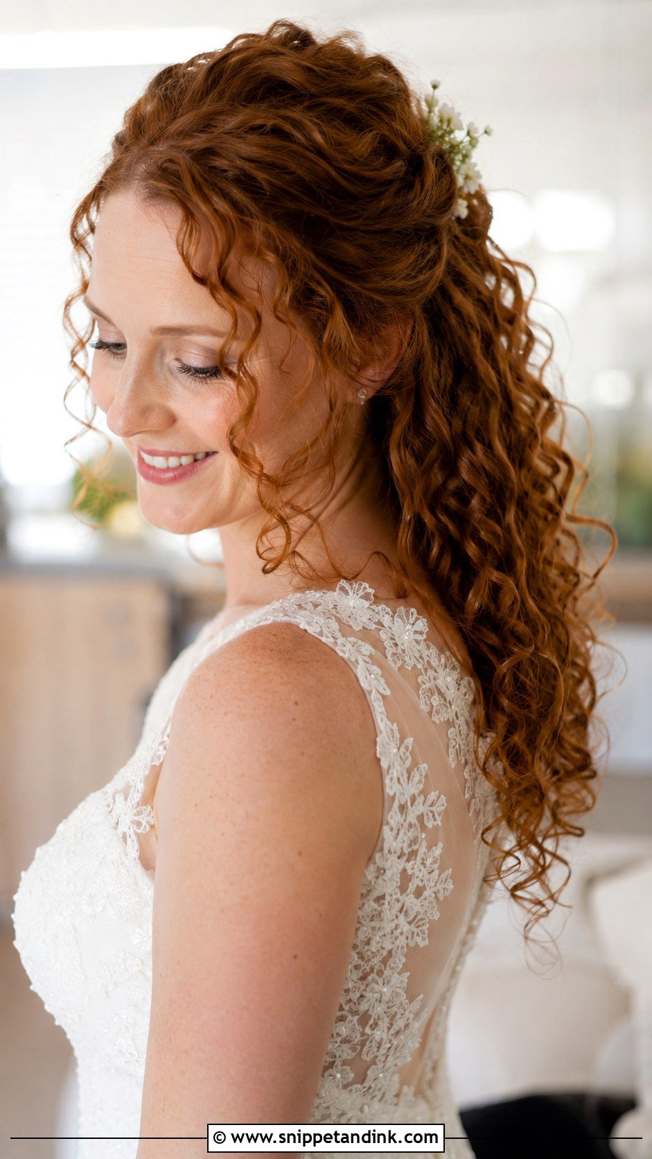Half Up Half Down Curly Wedding Hairstyle - Snippet and Ink - 20 Short Curly Hair Wedding Ideas