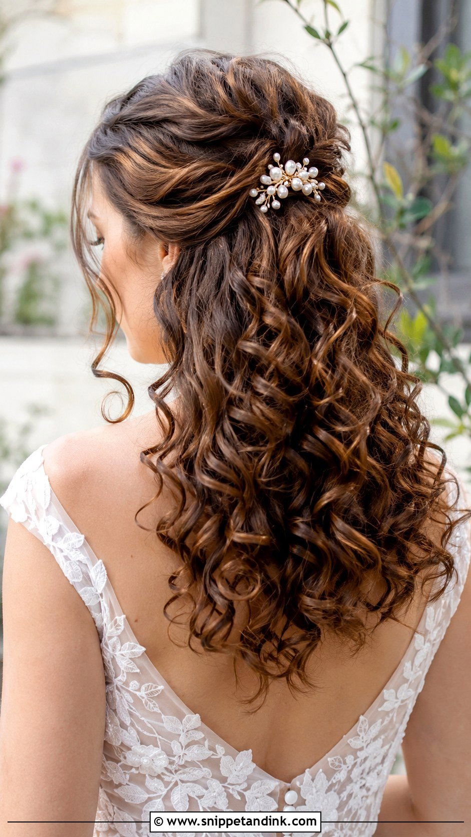 Half Up Half Down Curly Wedding Hairstyle - Snippet and Ink - 20 Simple Curly Wedding Hairstyles