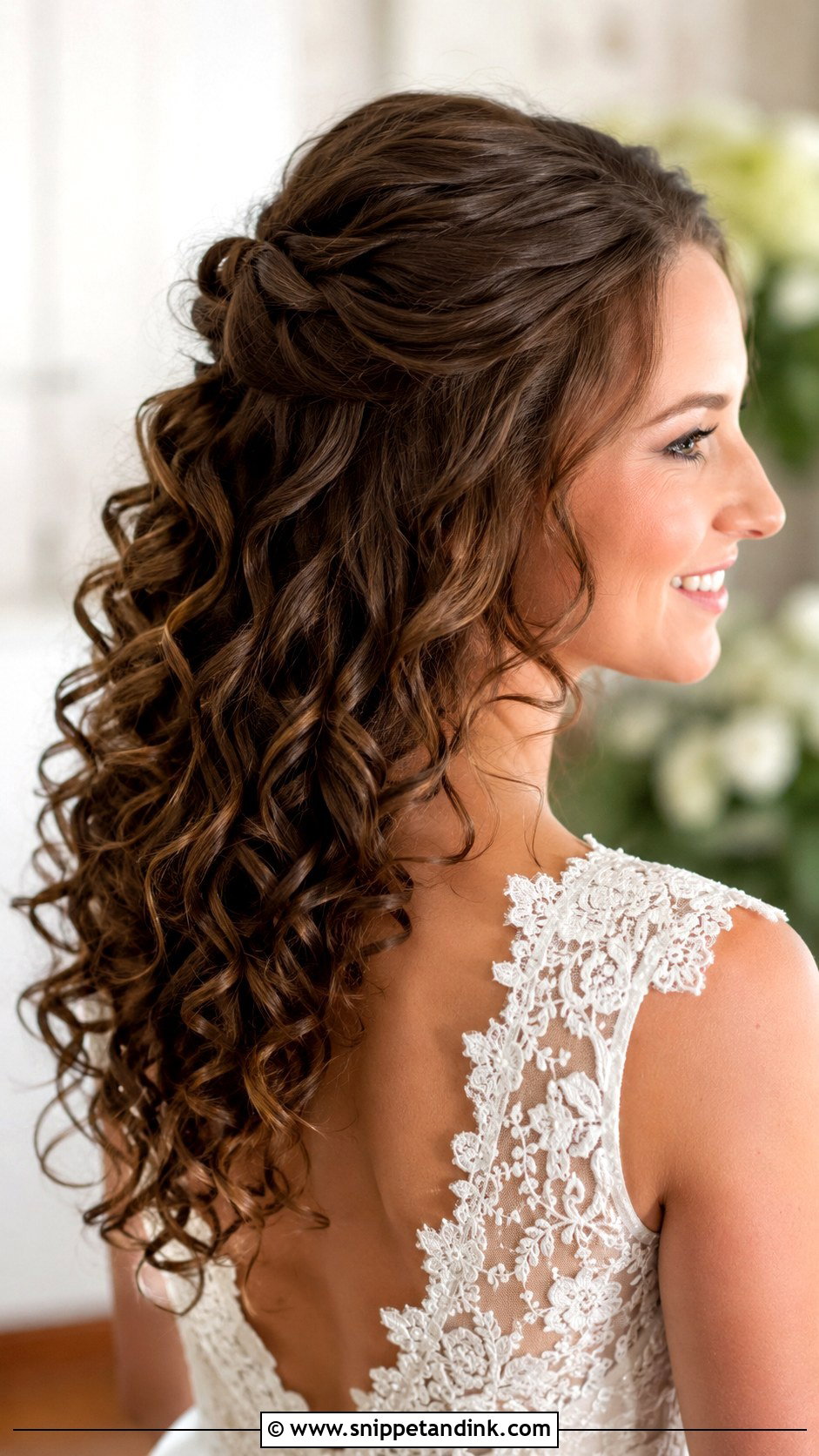 Half Up Half Down Curly Wedding Hairstyle - Snippet and Ink - 20 Wedding Hairstyles for Natural Curly Hair