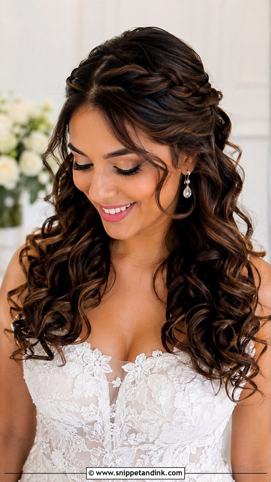 Half Up Half Down Curly Wedding Hairstyle - Snippet and Ink - 25 Curly Hair Styles for Wedding