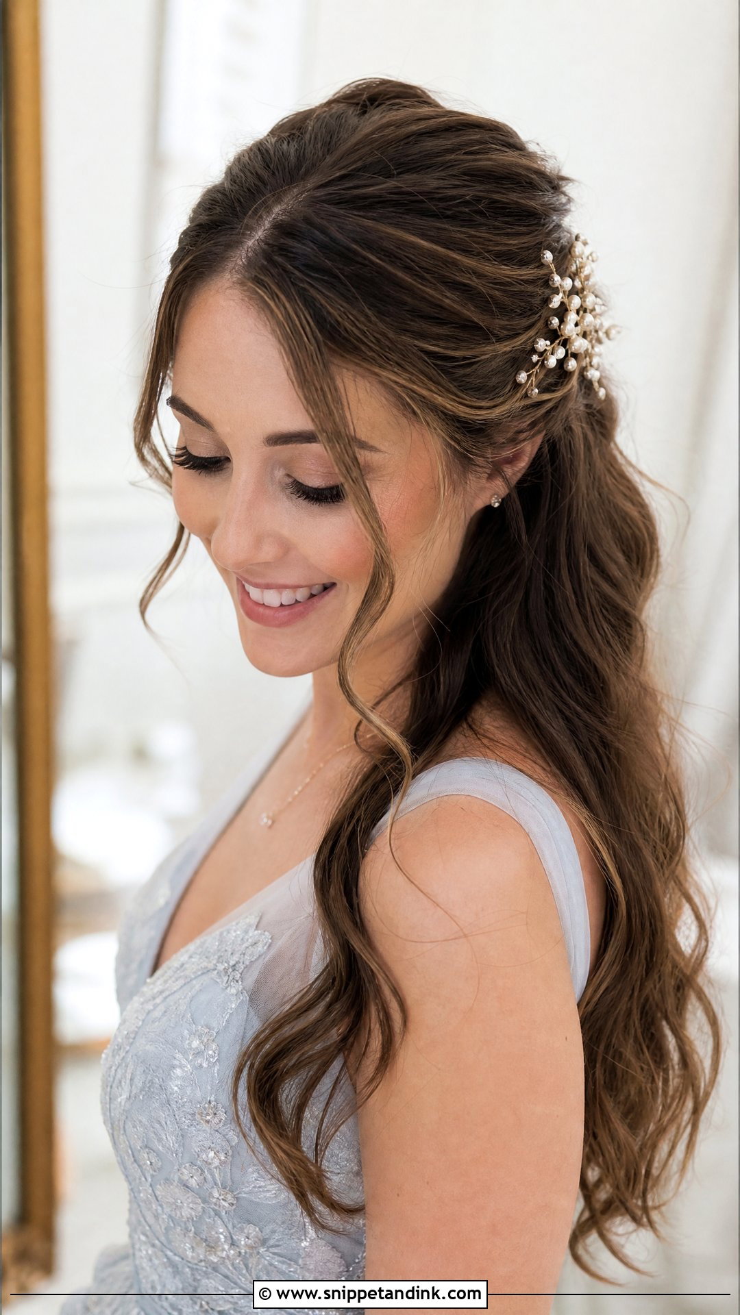 Half Up Half Down Engagement Hairstyle For Round Face - Snippet and Ink - 15 Engagement Hairstyles for Round Face