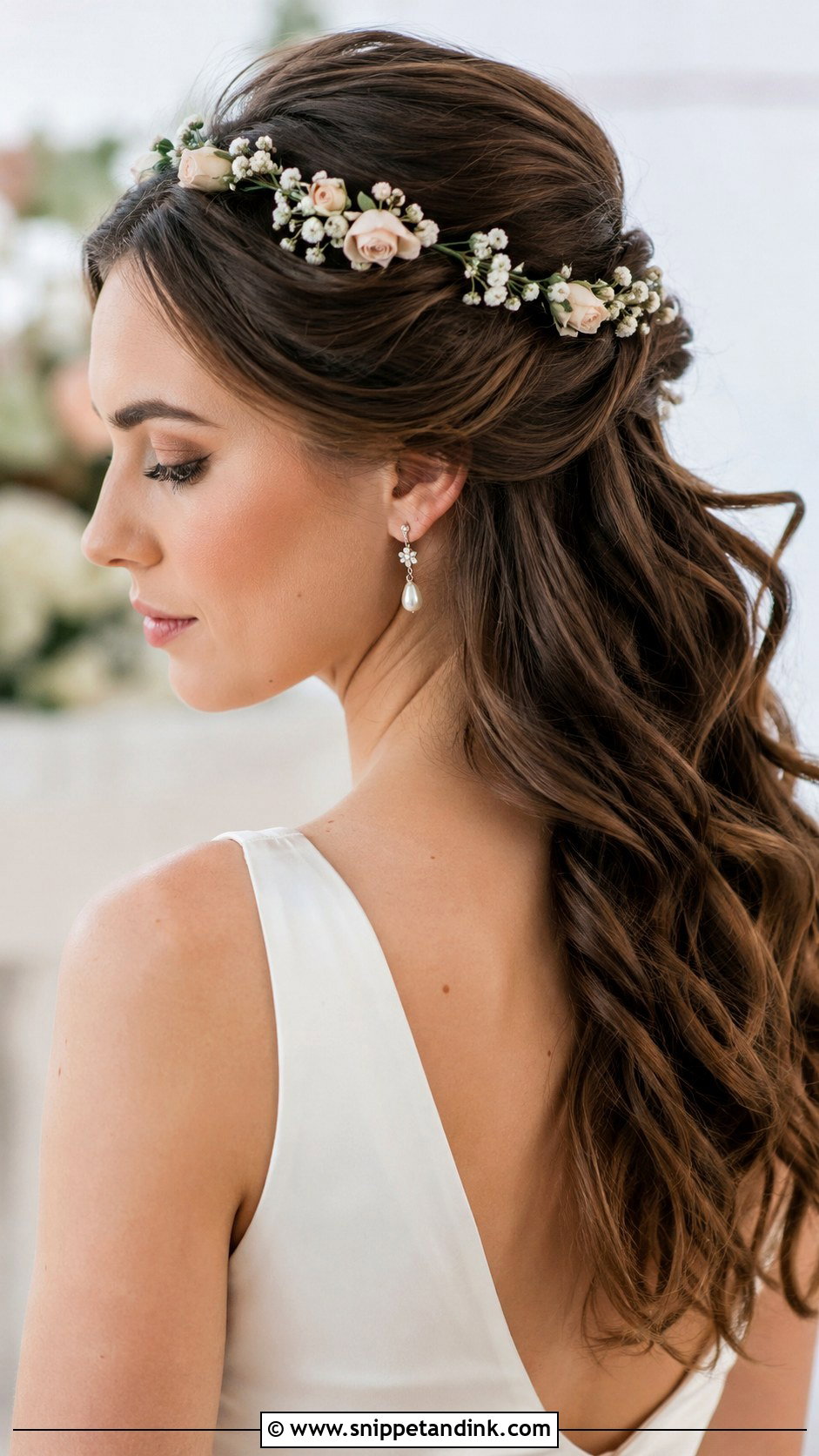 Half Up Half Down Flower Crown Hairstyle - Snippet and Ink - 15 Wedding Flower Crown Hairstyles
