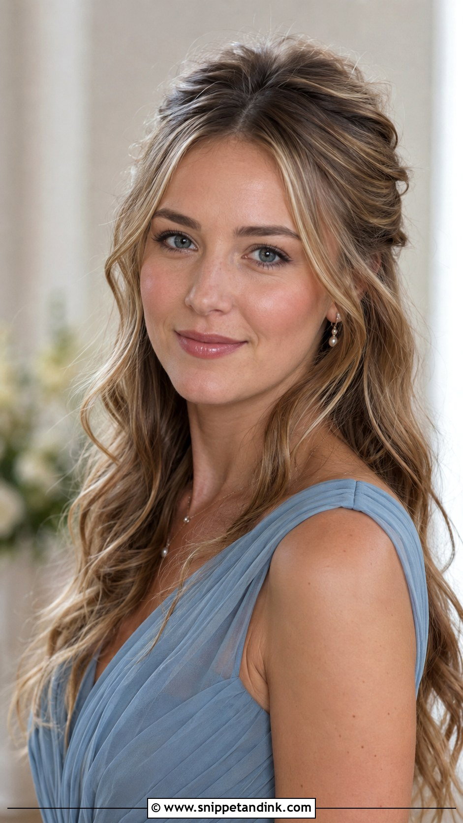 Half Up Half Down Hair With Natural Makeup - Snippet and Ink - 25 Bridesmaid Hair and Makeup Ideas