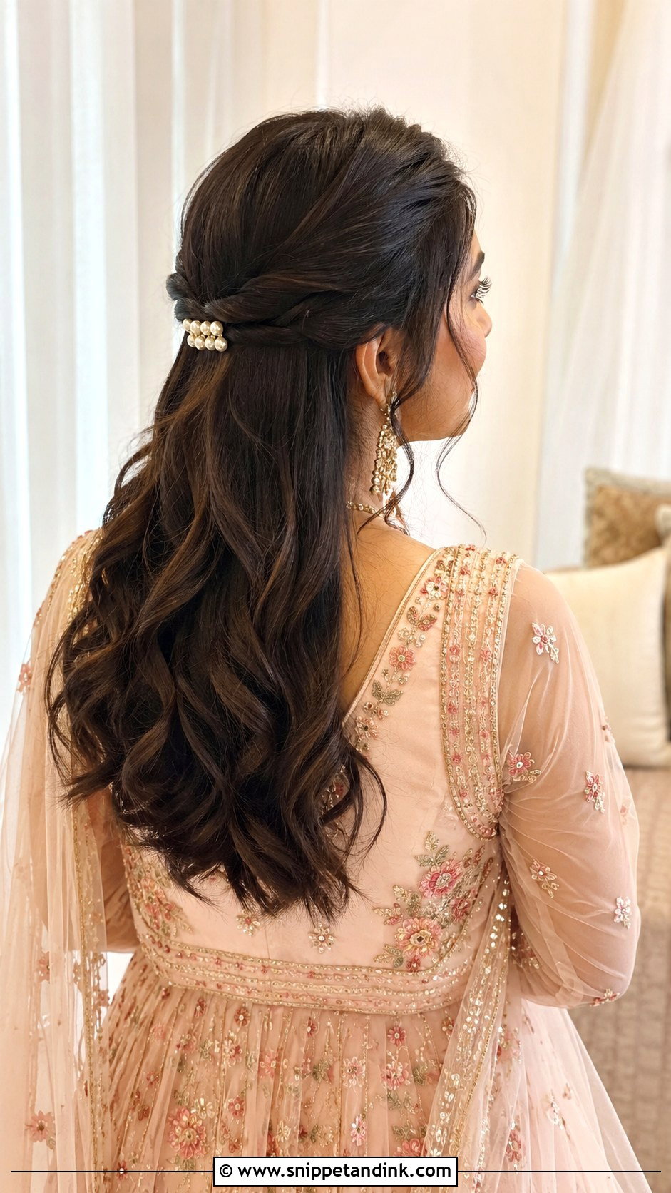 Half Up Half Down Hairstyle For Marriage Function - Snippet and Ink - 15 Simple Hairstyles for Marriage Functions