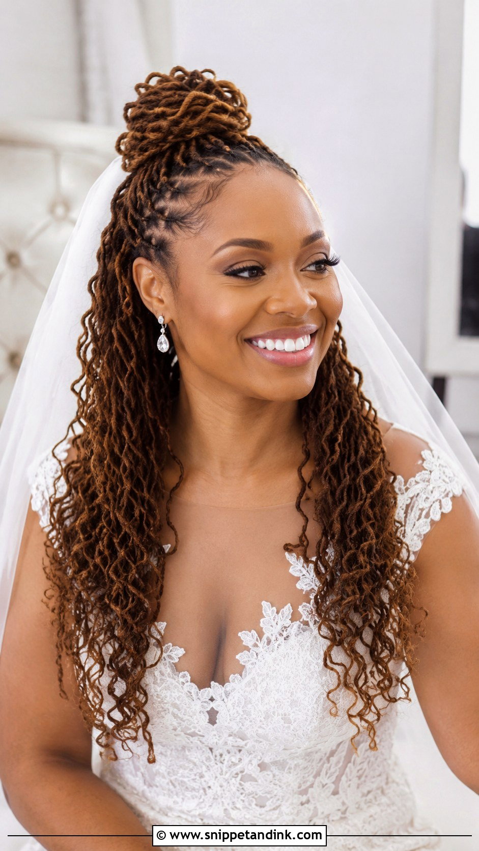 Half Up Half Down Loc Wedding Hairstyle - Snippet and Ink - 20 Elegant Loc Styles Wedding Hairstyles
