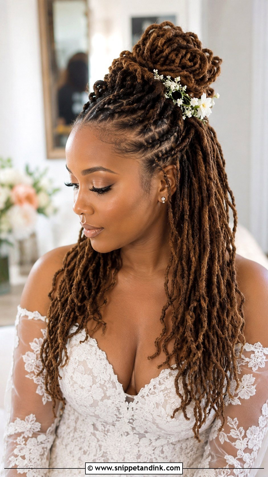 Half Up Half Down Locs - Snippet and Ink - 15 Locs Styles for Wedding