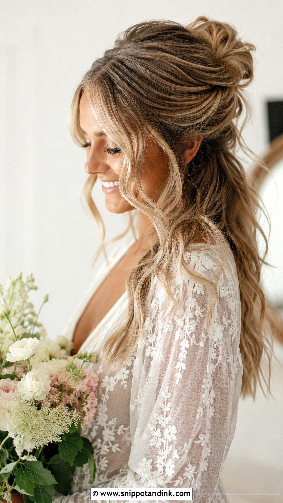 Half Up Half Down Messy Bun - Snippet and Ink - 25 Half-Up Half-Down Hair for Wedding Ideas