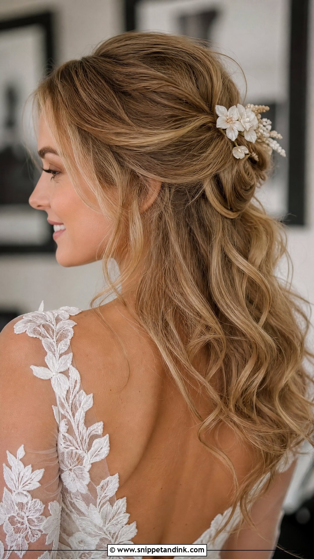 Half Up Half Down Messy Wedding Hairstyle - Snippet and Ink - 20 Messy Hairstyles for Wedding