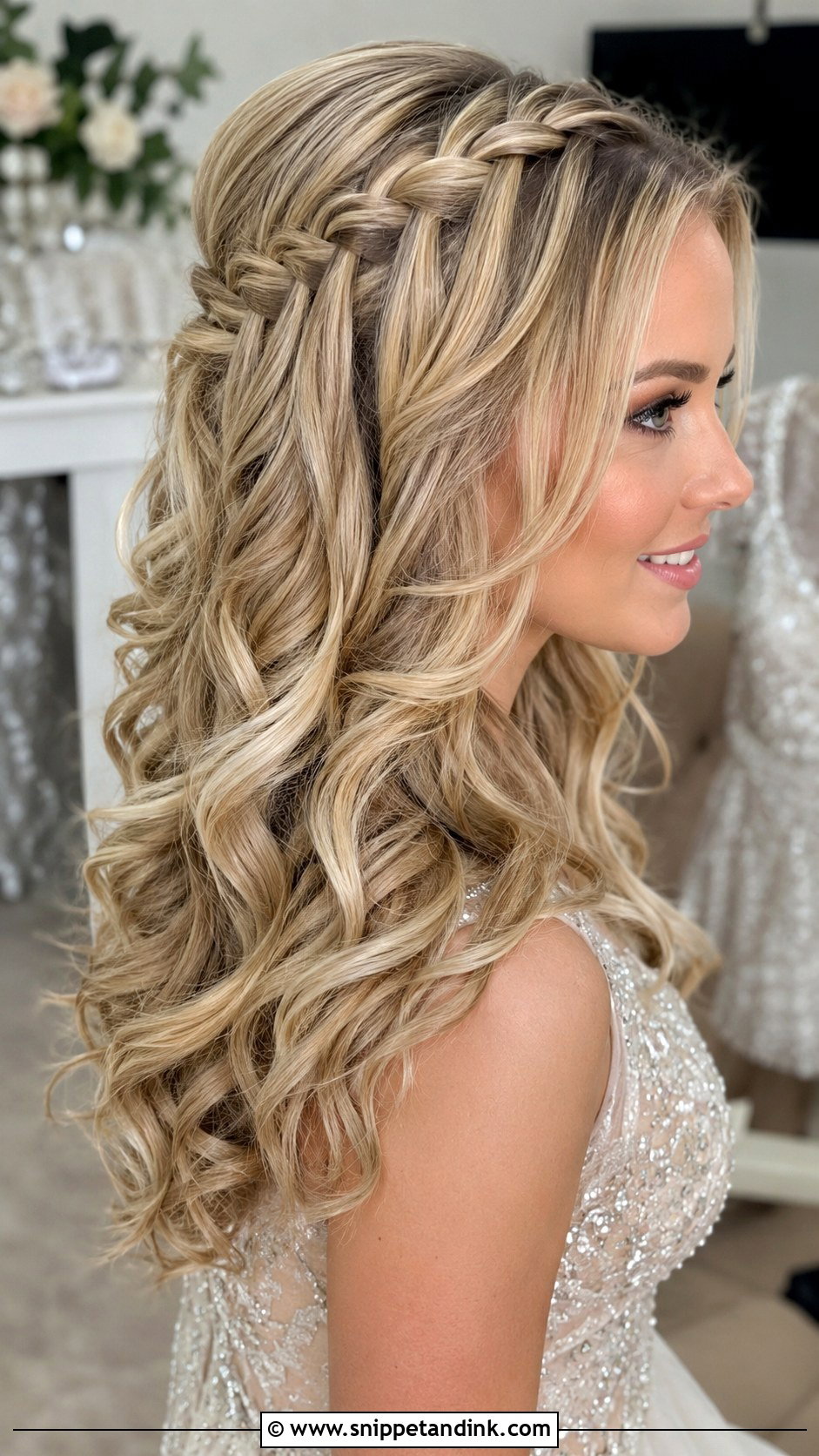 Half Up Half Down Pageant Hair With Waterfall Braid - Snippet and Ink - 20 Half-Up Half-Down Pageant Hair Ideas