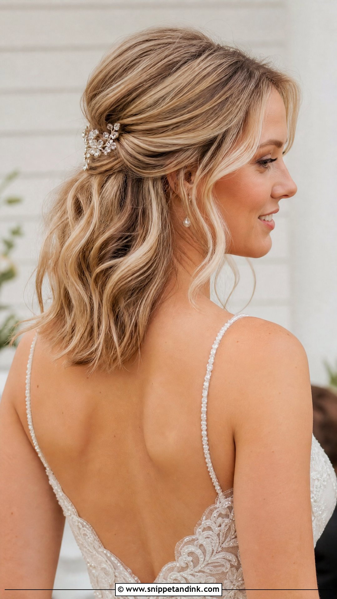 Half Up Half Down Short Hair - Snippet and Ink - 20 Short Hair Wedding Ideas