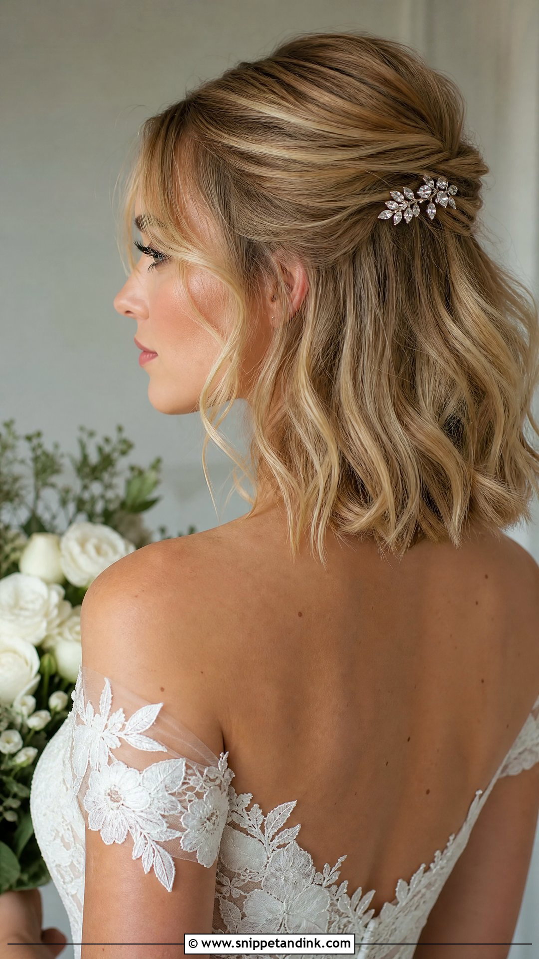 Half Up Half Down Short Hair - Snippet and Ink - 20 Short Hair Wedding Hairstyles the Bride