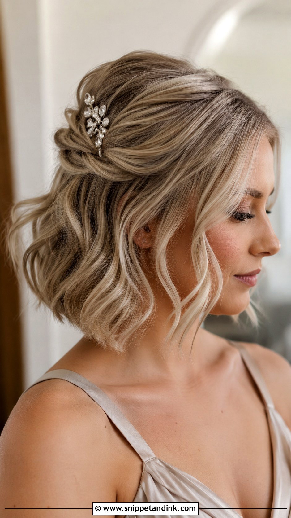 Half Up Half Down Short Hair With Bob Waves - Snippet and Ink - 20 Half Up Half Down Bridesmaid Hair Short Ideas