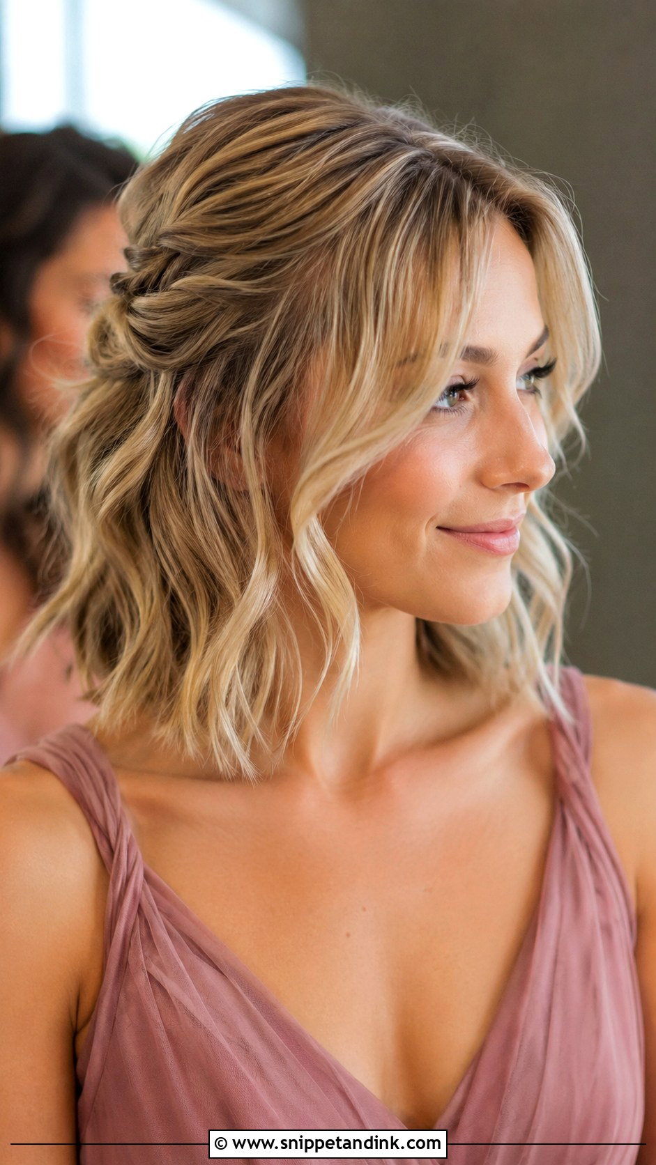 Half Up Half Down Short Hair With Curtain Bangs - Snippet and Ink - 20 Half Up Half Down Bridesmaid Hair Short Ideas