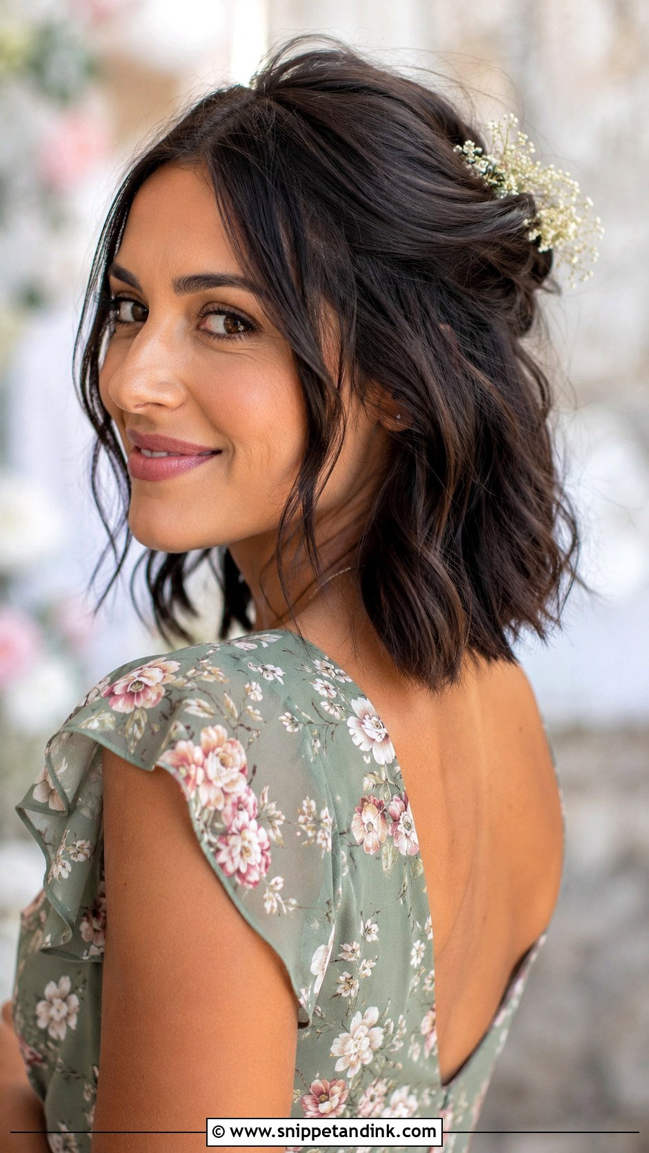 Half Up Half Down Short Hair With Flowers - Snippet and Ink - 20 Half Up Half Down Bridesmaid Hair Short Ideas