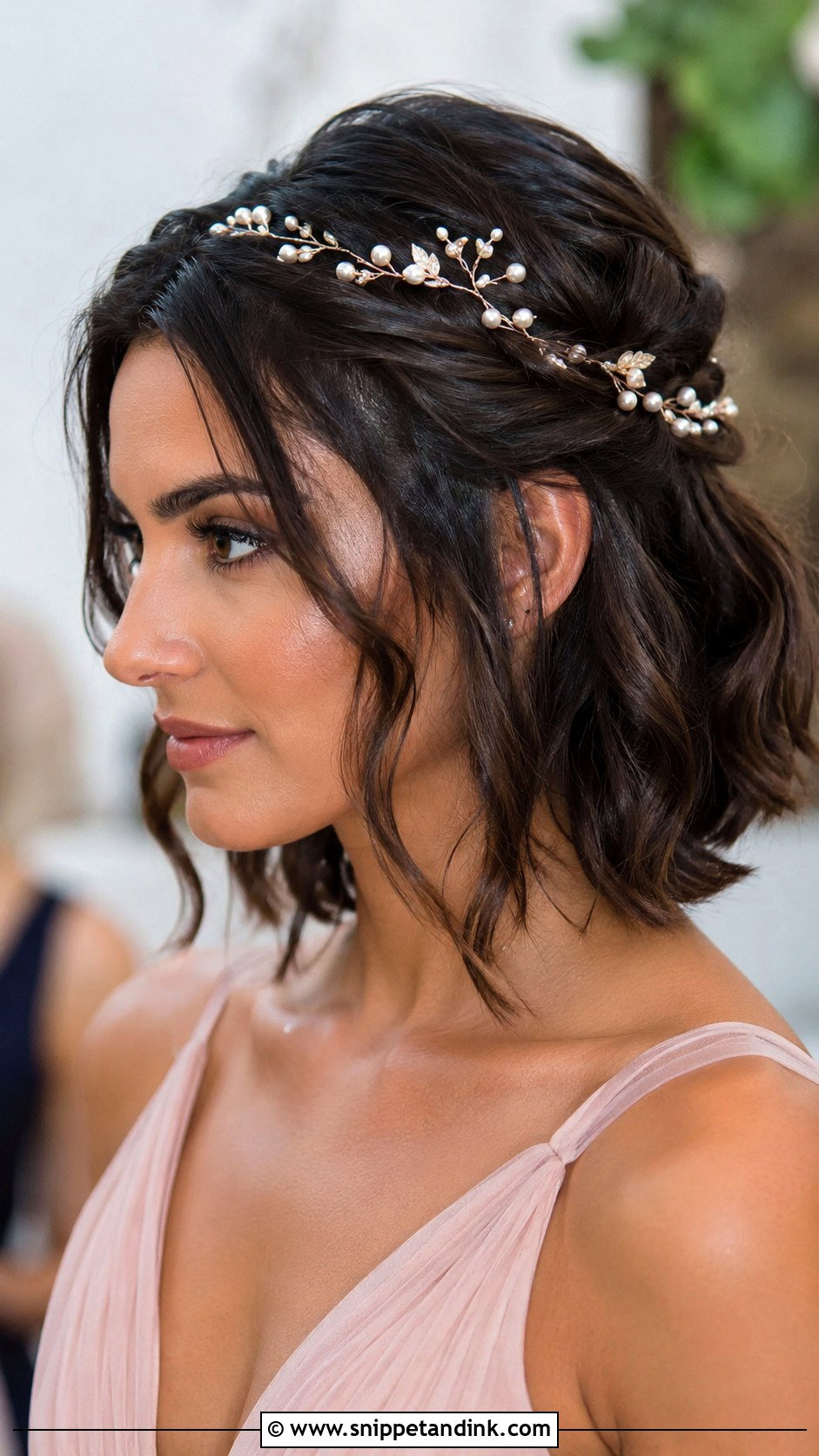 Half Up Half Down Short Hair With Hair Vine - Snippet and Ink - 20 Half Up Half Down Bridesmaid Hair Short Ideas