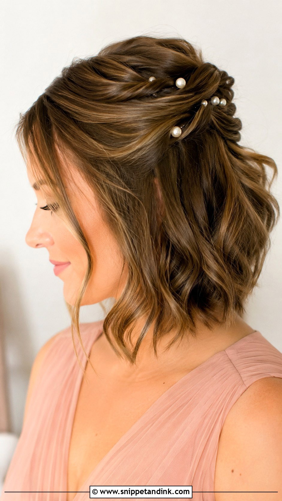Half Up Half Down Short Hair With Pearls - Snippet and Ink - 20 Half Up Half Down Bridesmaid Hair Short Ideas