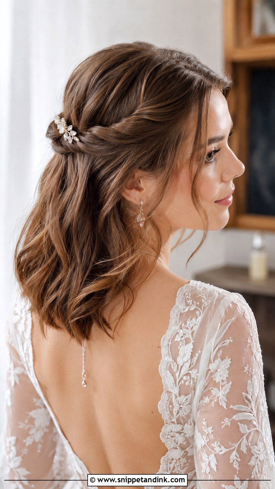 Half Up Half Down Short Hairstyle - Snippet and Ink - 20 Hair Styles for Short Hair Wedding Ideas