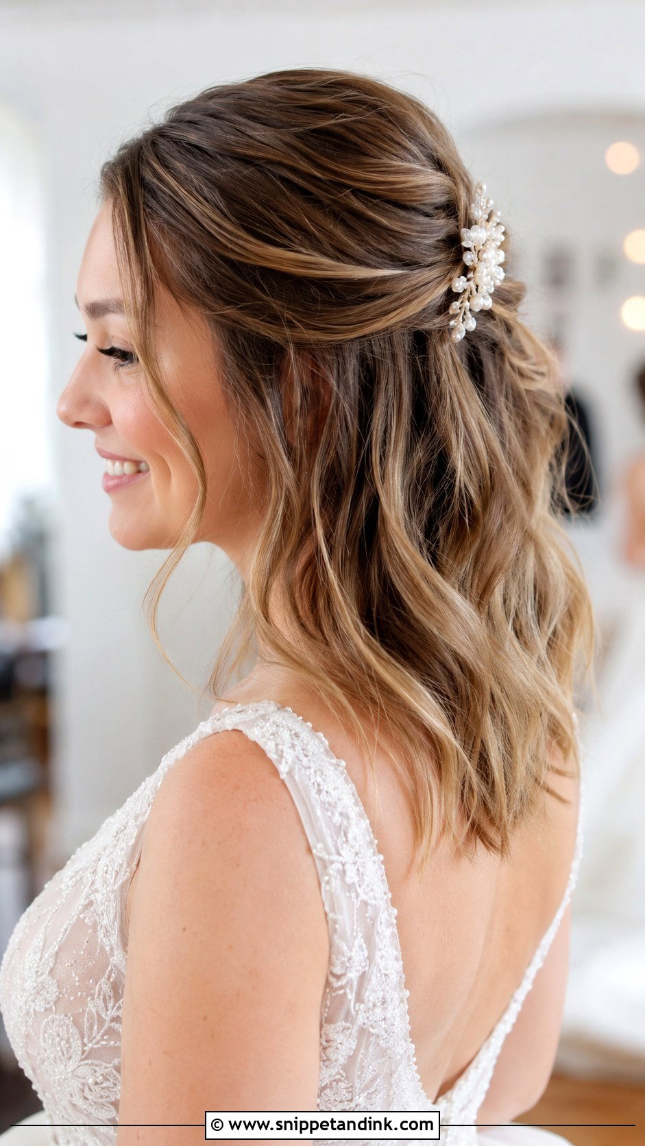 Half Up Half Down Short Style - Snippet and Ink - 30 Short Hair Wedding Ideas