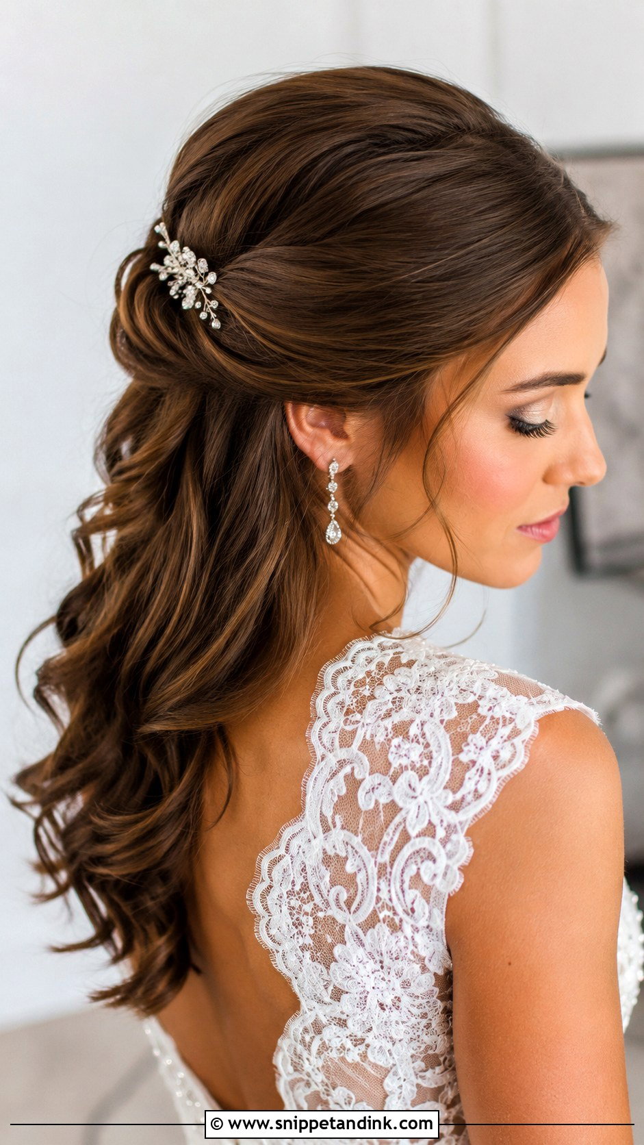 Half Up Half Down Side Swept Wedding Hair - Snippet and Ink - 20 Wedding Hair One Side Pulled Back Ideas
