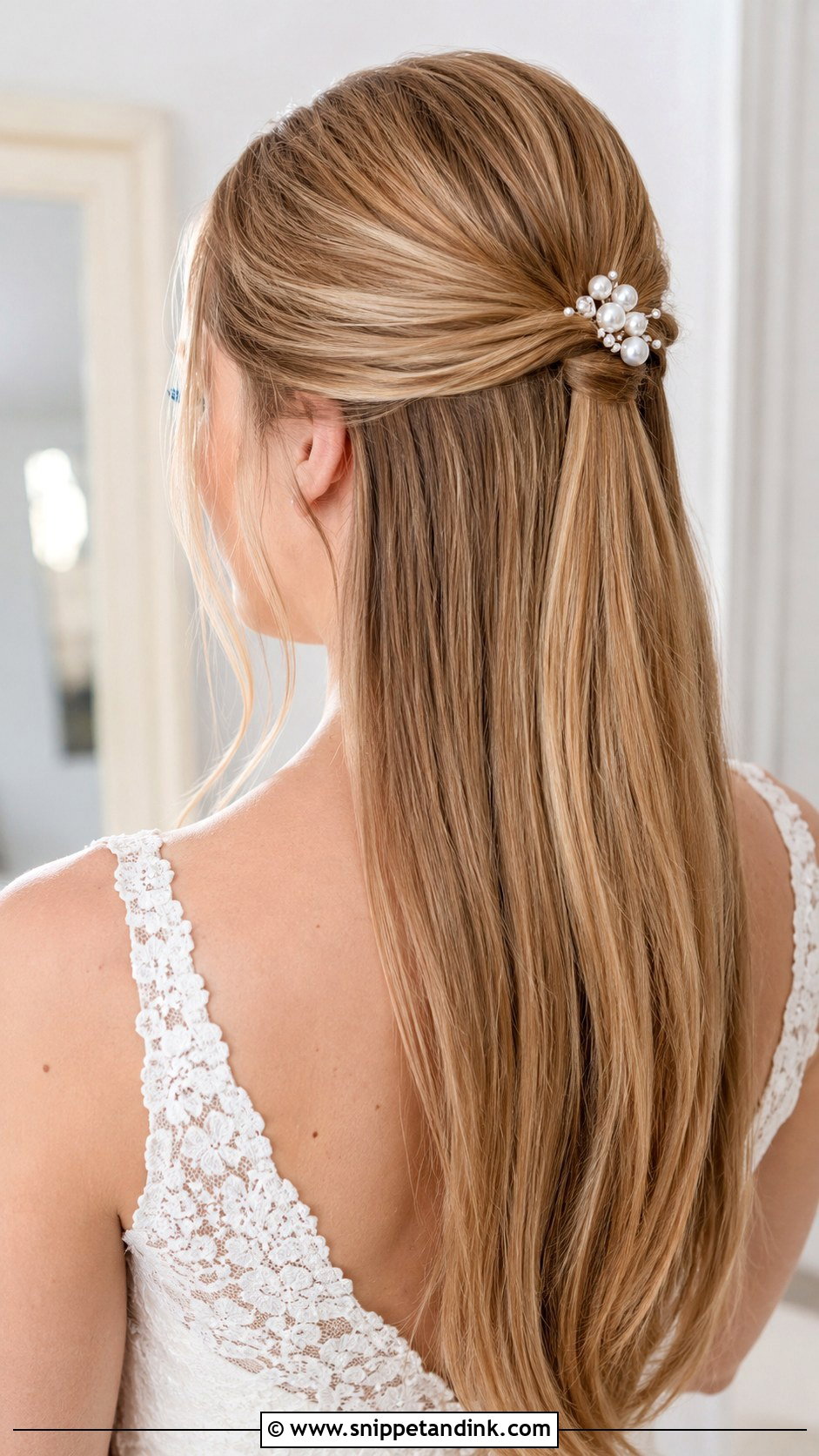 Half Up Half Down Straight Hair - Snippet and Ink - 25 Long Straight Hairstyles for Wedding