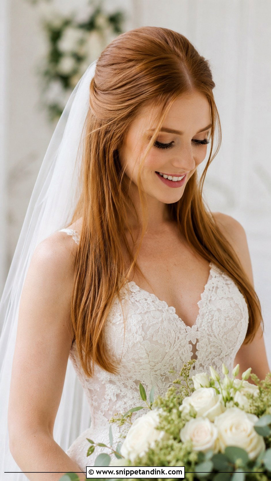 Half Up Half Down Straight Hair - Snippet and Ink - 25 Straight Wedding Hair Ideas