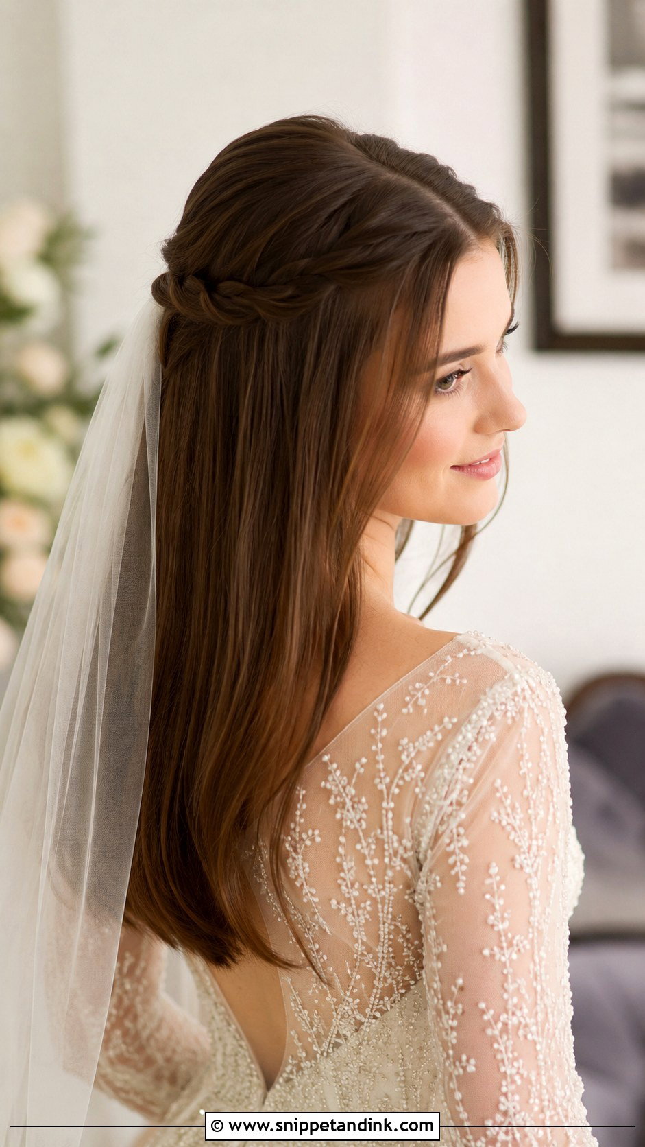 Half Up Half Down Straight Hair - Snippet and Ink - 25 Straight Wedding Hairstyles