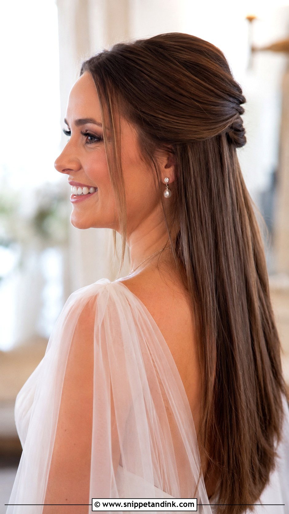 Half Up Half Down Straight Hair - Snippet and Ink - 30 Straight Hairstyles for Wedding