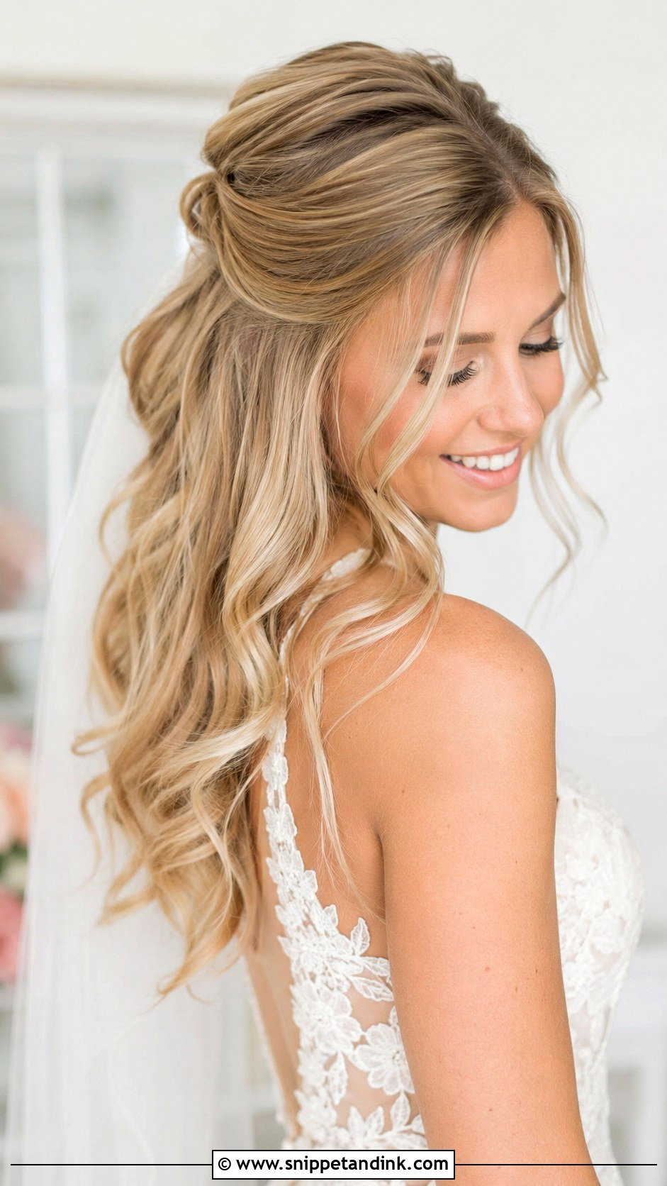 Half Up Half Down Updo - Snippet and Ink - 20 Simple Updo Wedding Hairstyles