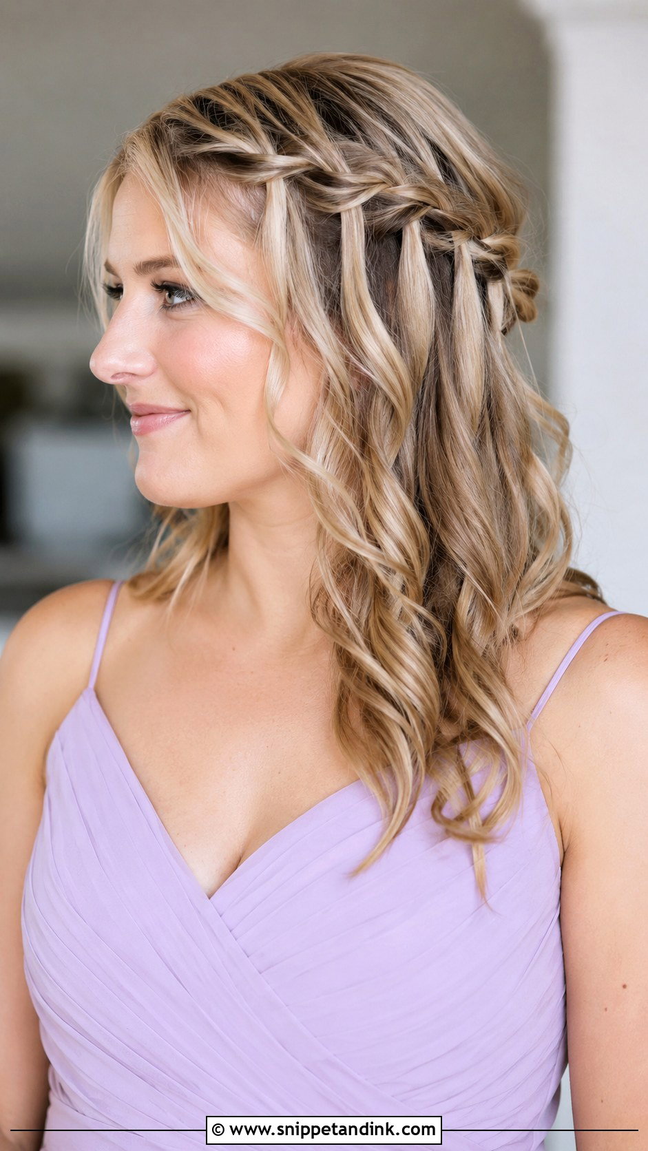 Half Up Half Down Waterfall Braid For Medium Hair - Snippet and Ink - 20 Wedding Hairstyles Half Up Half Down Medium Length Bridesmaid Hair