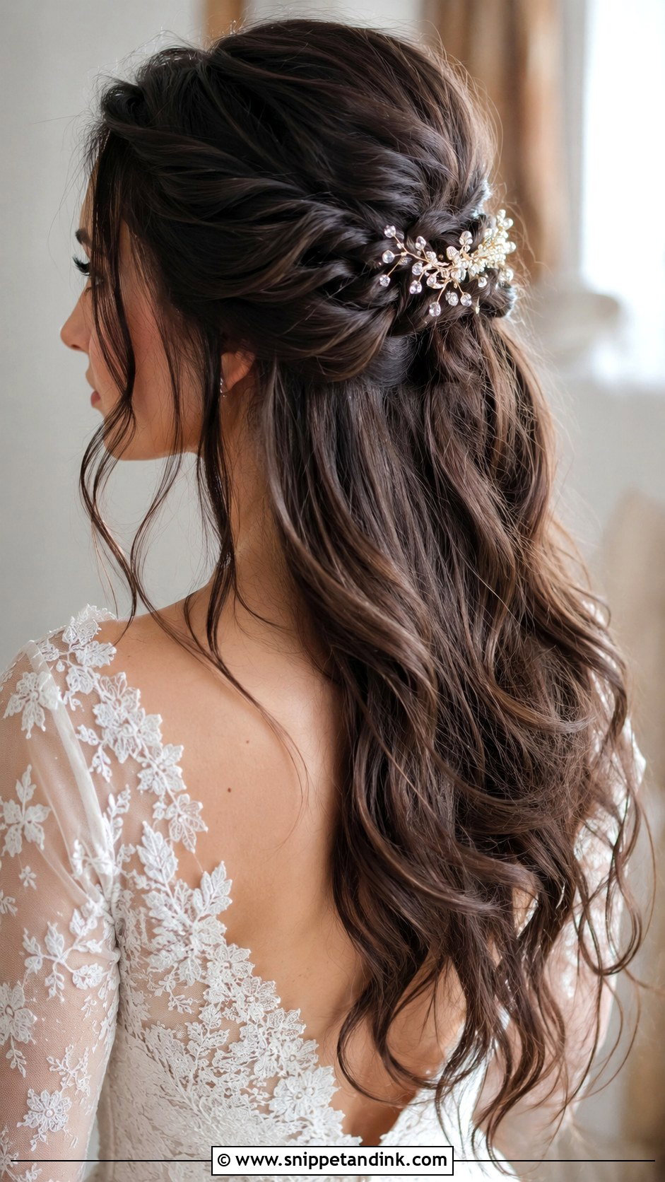Half Up Half Down Waves - Snippet and Ink - 20 Brunette Bride Hairstyles