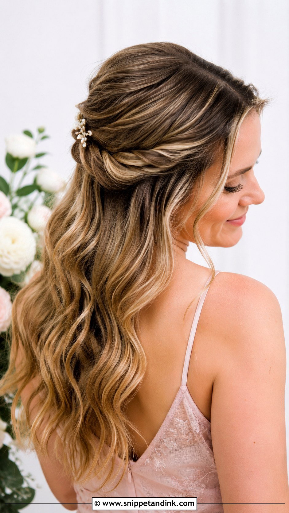 Half Up Half Down Waves - Snippet and Ink - 25 Engagement Bride Hairstyle Ideas