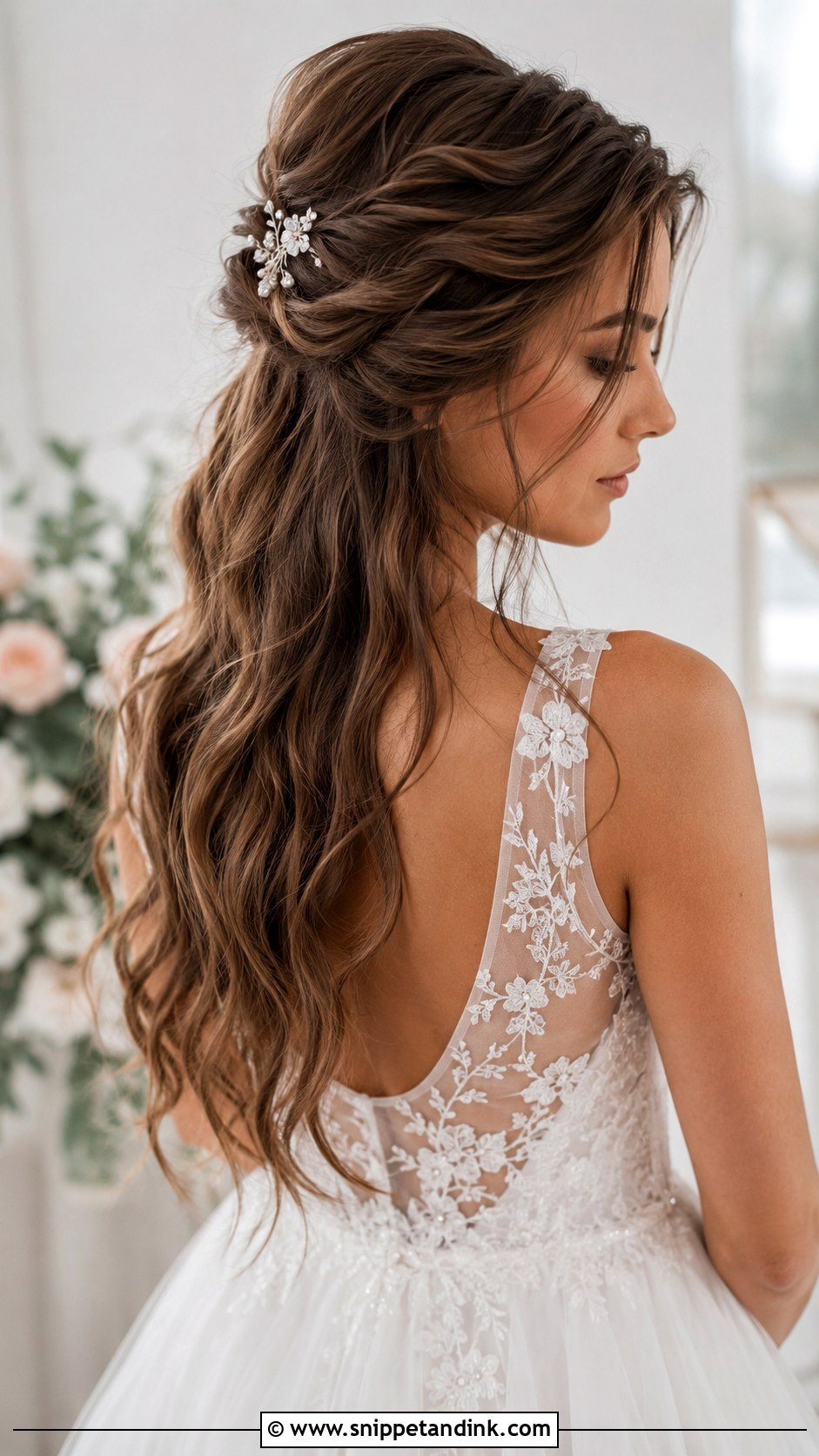 Half Up Half Down Waves With Twist - Snippet and Ink - 20 Long Wavy Wedding Hair Ideas