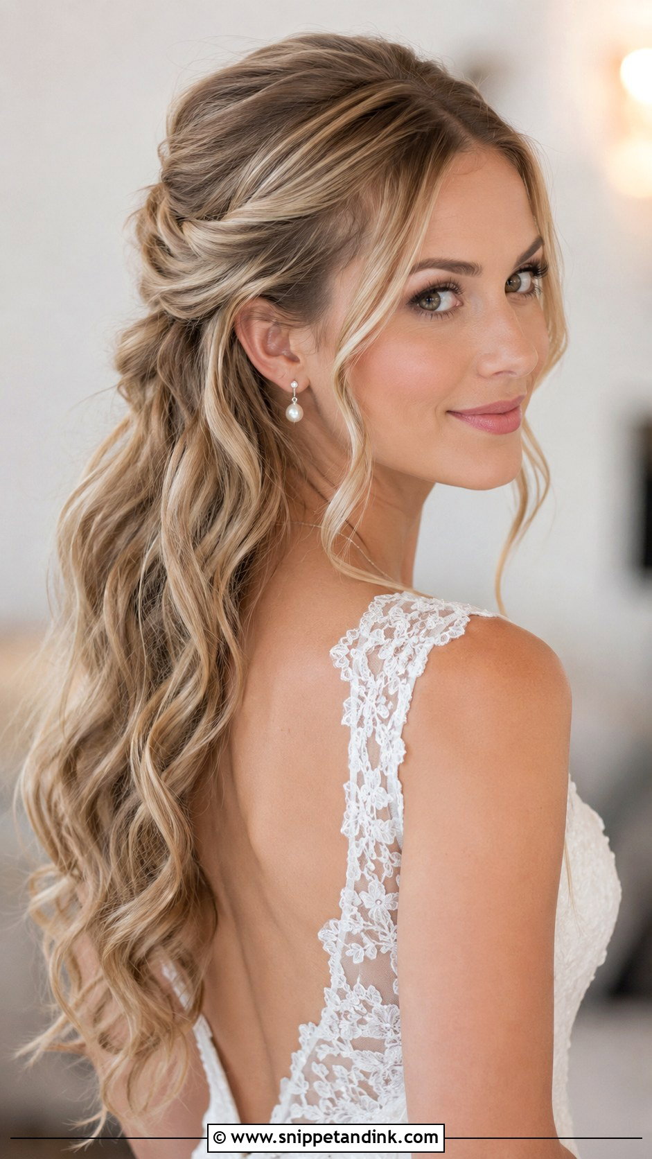Half Up Half Down Wavy Wedding Hair - Snippet and Ink - 20 Wavy Hair Wedding Styles