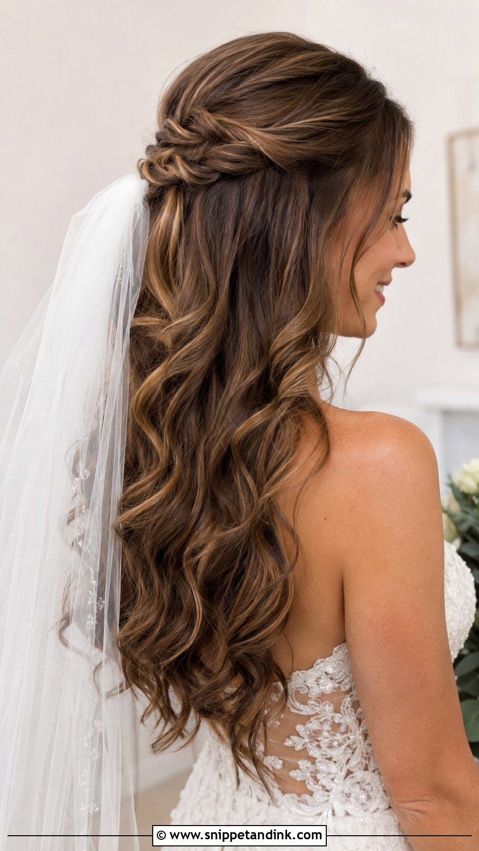 Half Up Half Down Wavy Wedding Hair - Snippet and Ink - 20 Long Wavy Hairstyles for Wedding