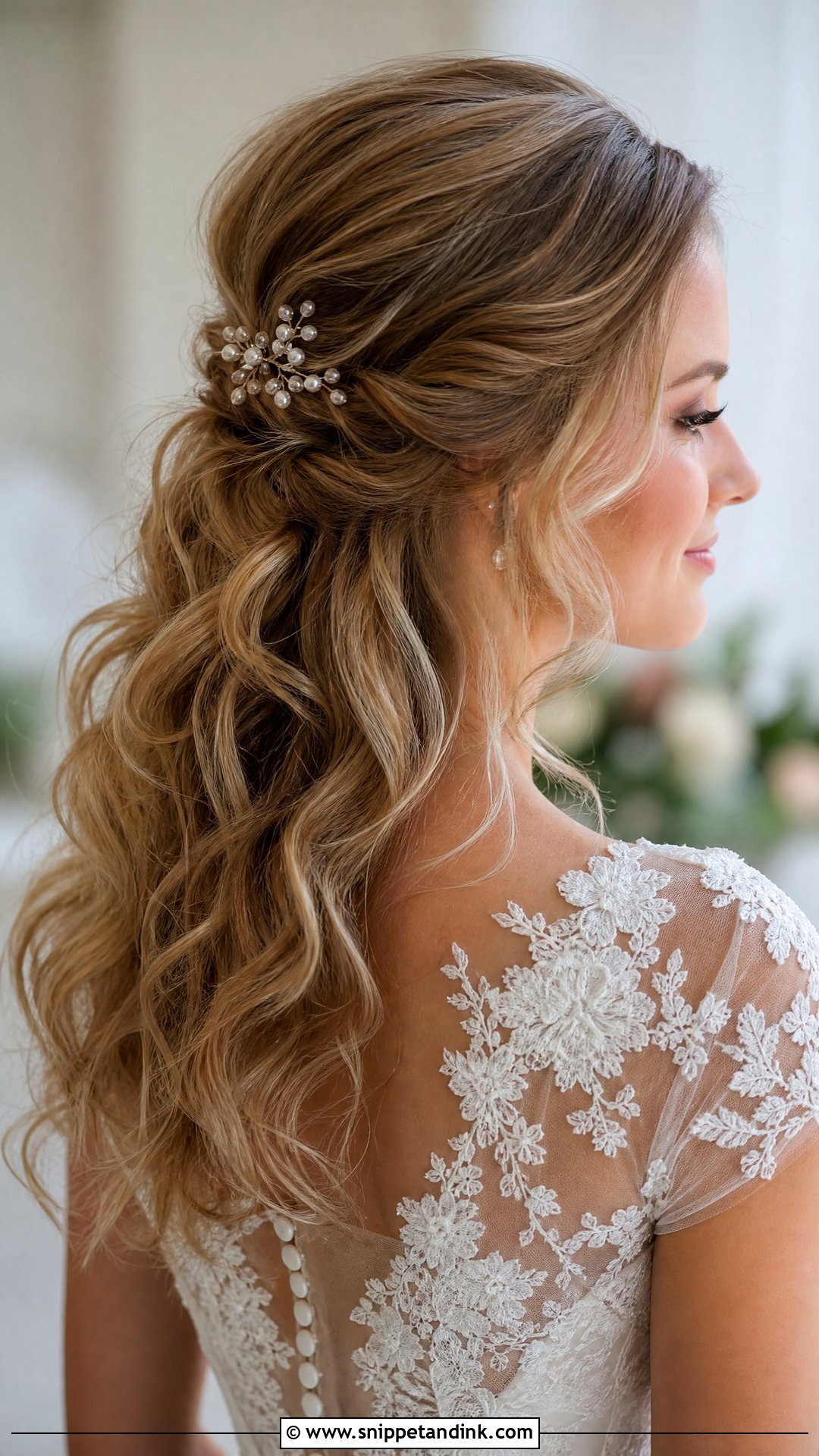 Half Up Half Down Wavy Wedding Hairstyle - Snippet and Ink - 20 Wavy Hairstyle for Wedding Ideas