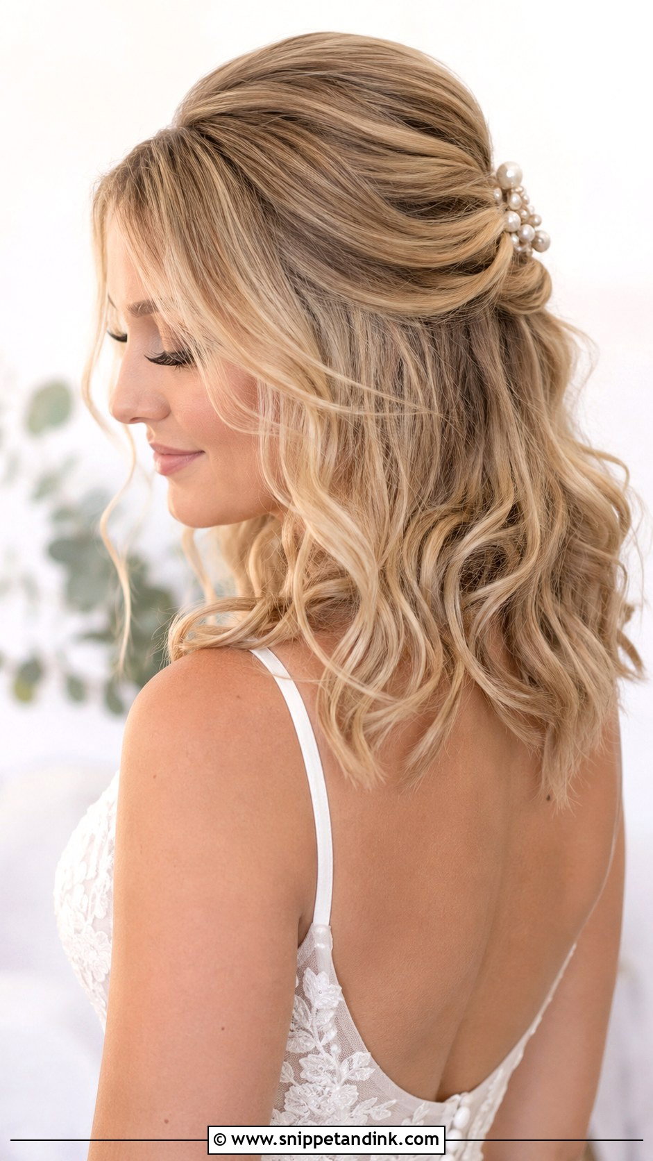 Half Up Half Down Wedding Hair - Snippet and Ink - 20 Hairstyles for Medium Hair for Wedding