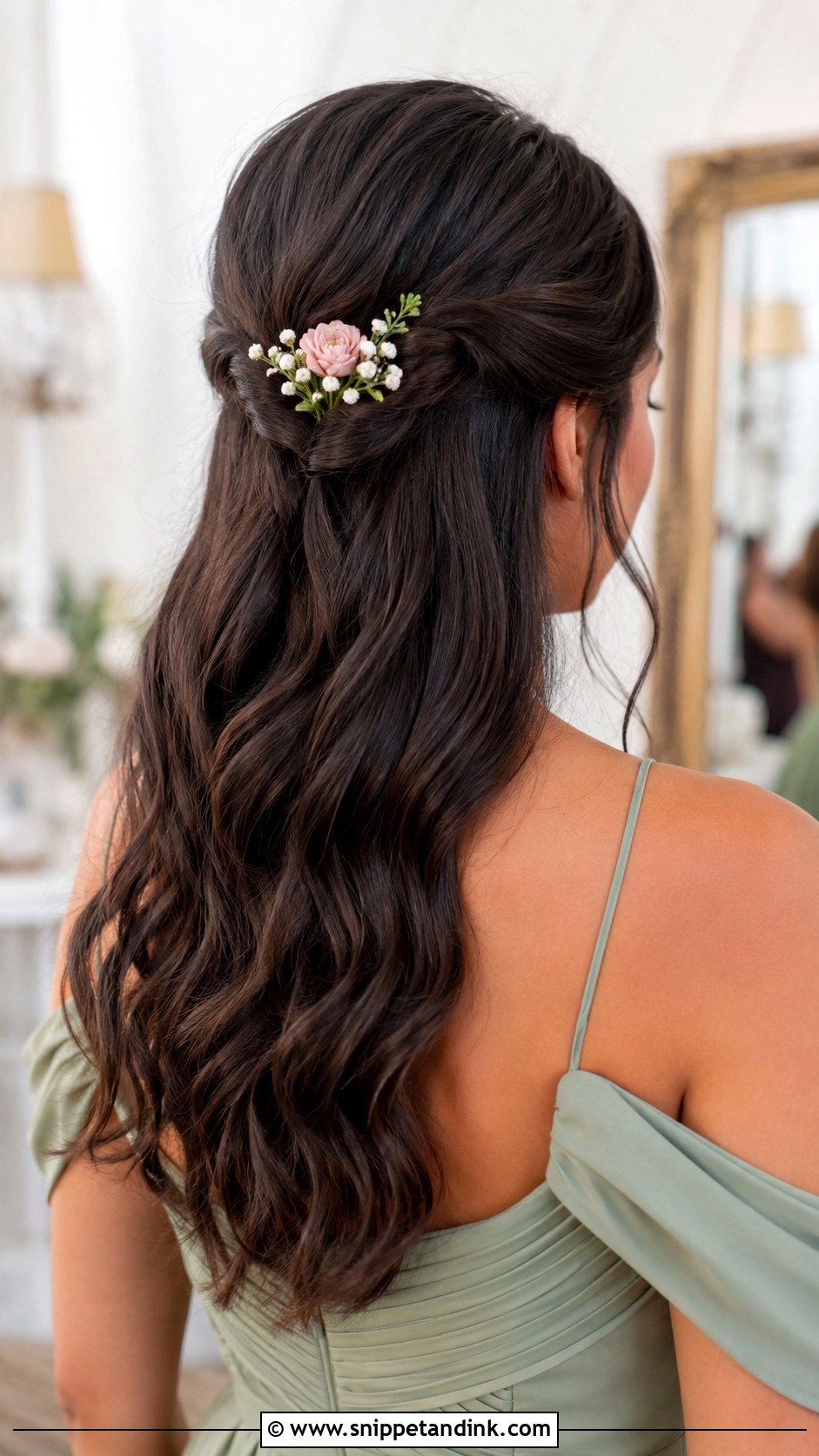Half Up Half Down Wedding Hair For Bridesmaids With Flowers - Snippet and Ink - 20 Half-Up Half-Down Wedding Hair with Flowers