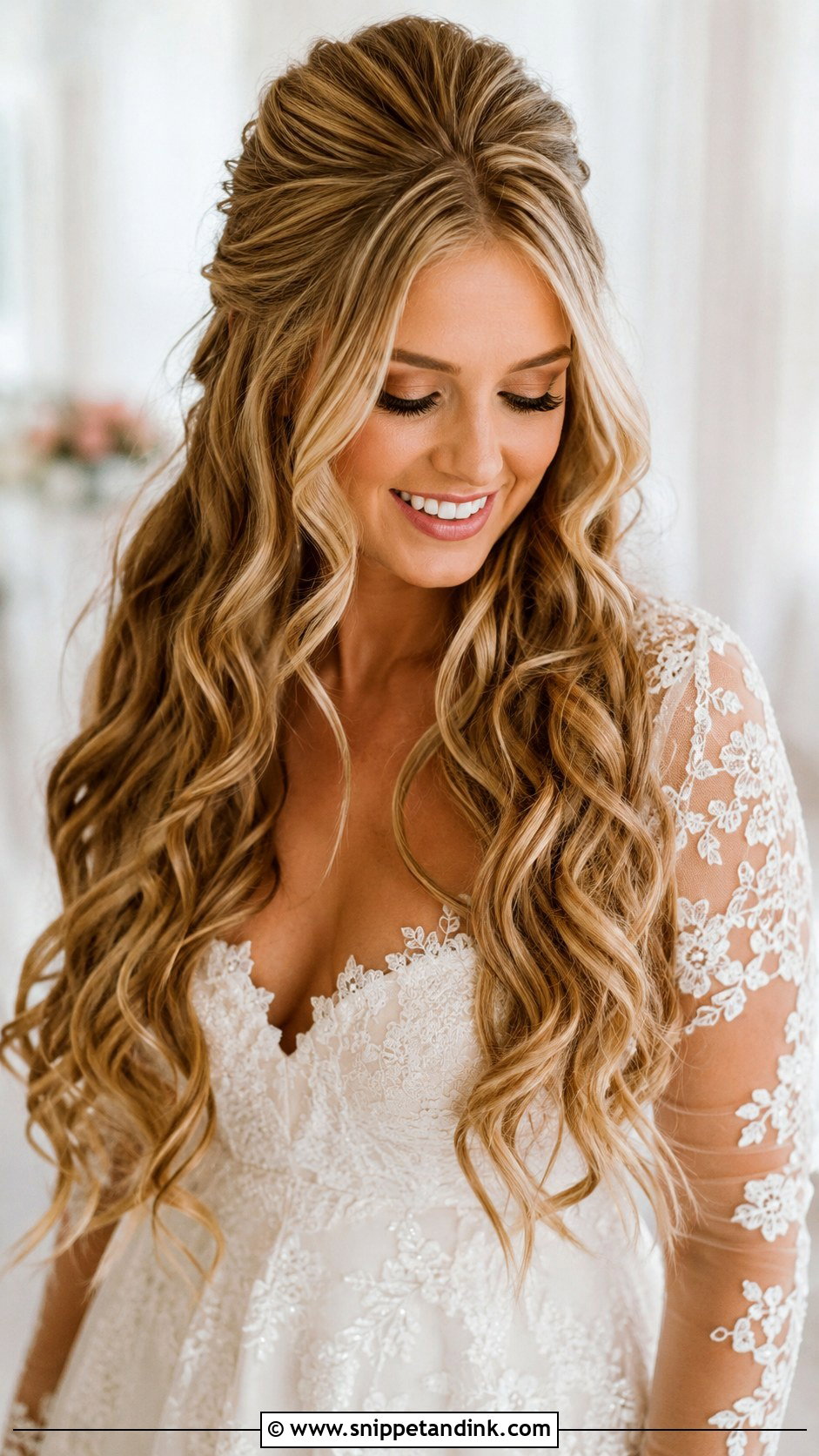 Half Up Half Down Wedding Hair For Long Hair - Snippet and Ink - 15 Half-Up Half-Down Wedding Hair Video Ideas